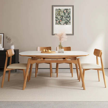 Modern White Stone Round Rubberwood Extendable Dining Table — Table Only