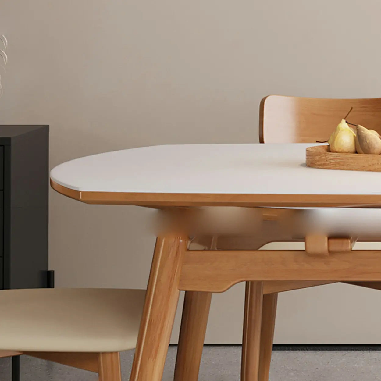 Modern White Stone Round Rubberwood Extendable Dining Table