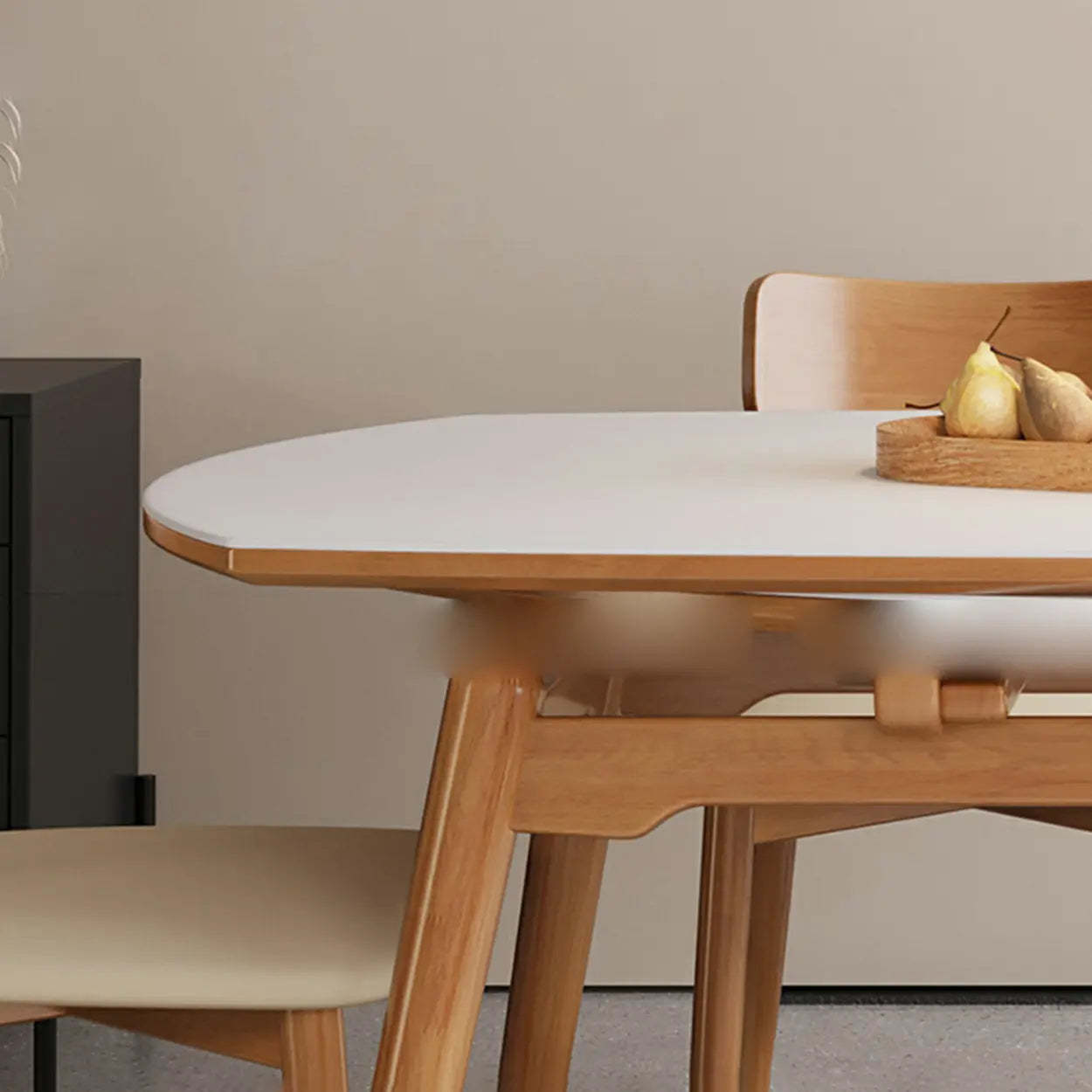 Modern White Stone Round Rubberwood Extendable Dining Table