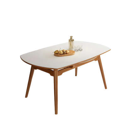 Modern White Stone Round Rubberwood Extendable Dining Table