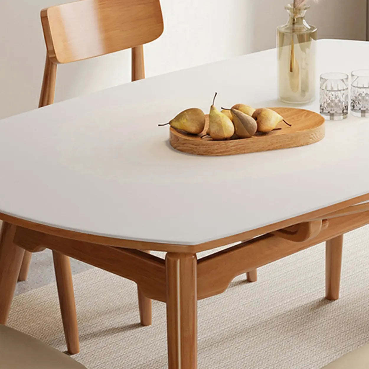 Modern White Stone Round Rubberwood Extendable Dining Table