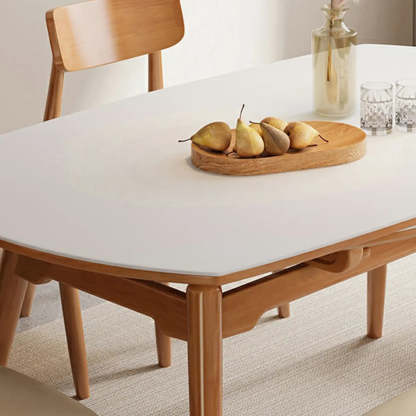 Modern White Stone Round Rubberwood Extendable Dining Table