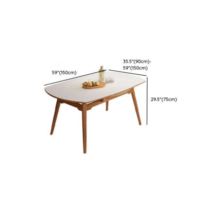 Modern White Stone Round Rubberwood Extendable Dining Table