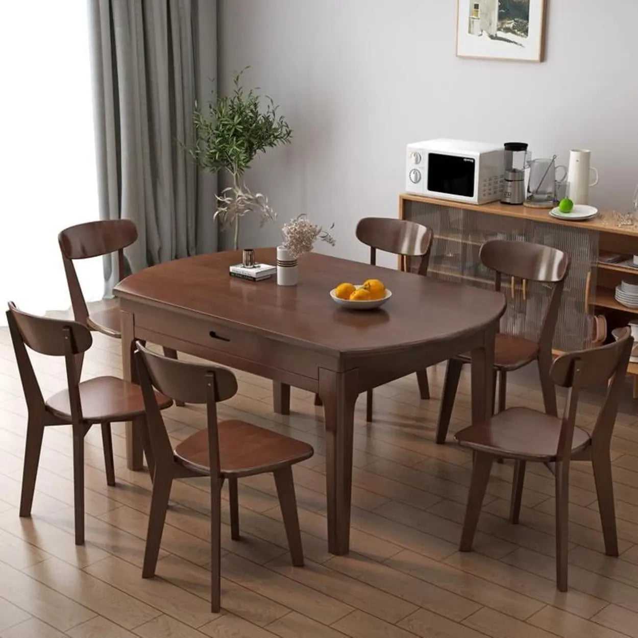 Modern Round Extendable Wood Kitchen Dining Table — Natural / Table Only