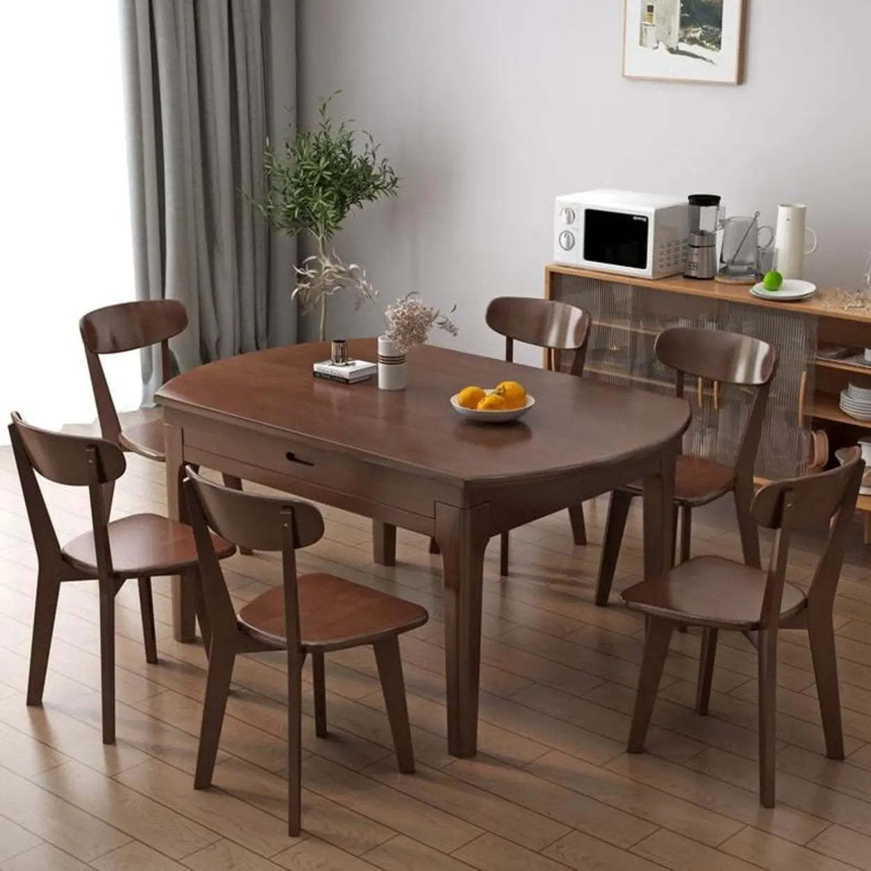 Modern Round Extendable Wood Kitchen Dining Table — Natural / Table Only