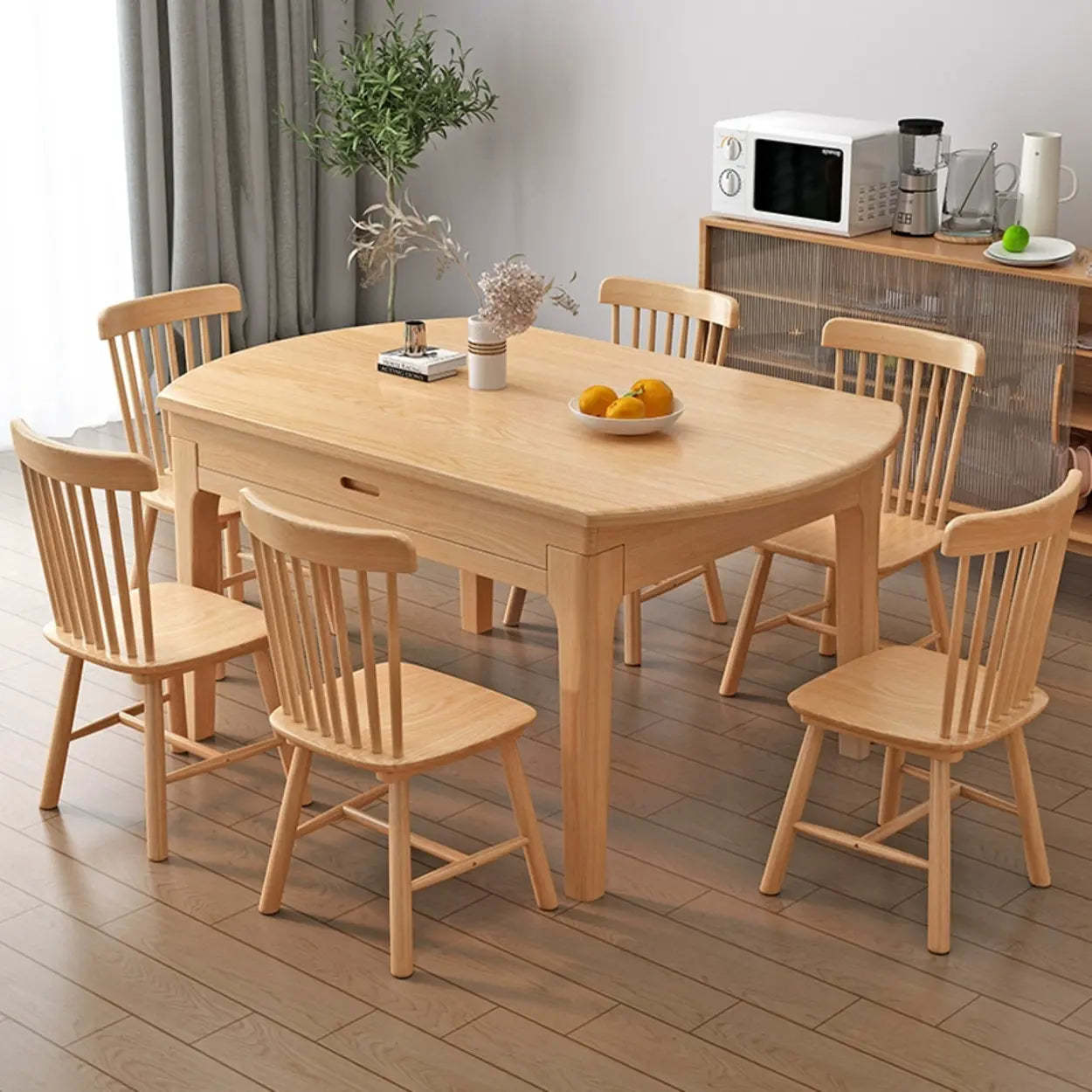 Modern Round Extendable Wood Kitchen Dining Table