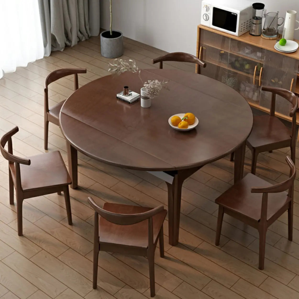 Modern Round Extendable Wood Kitchen Dining Table