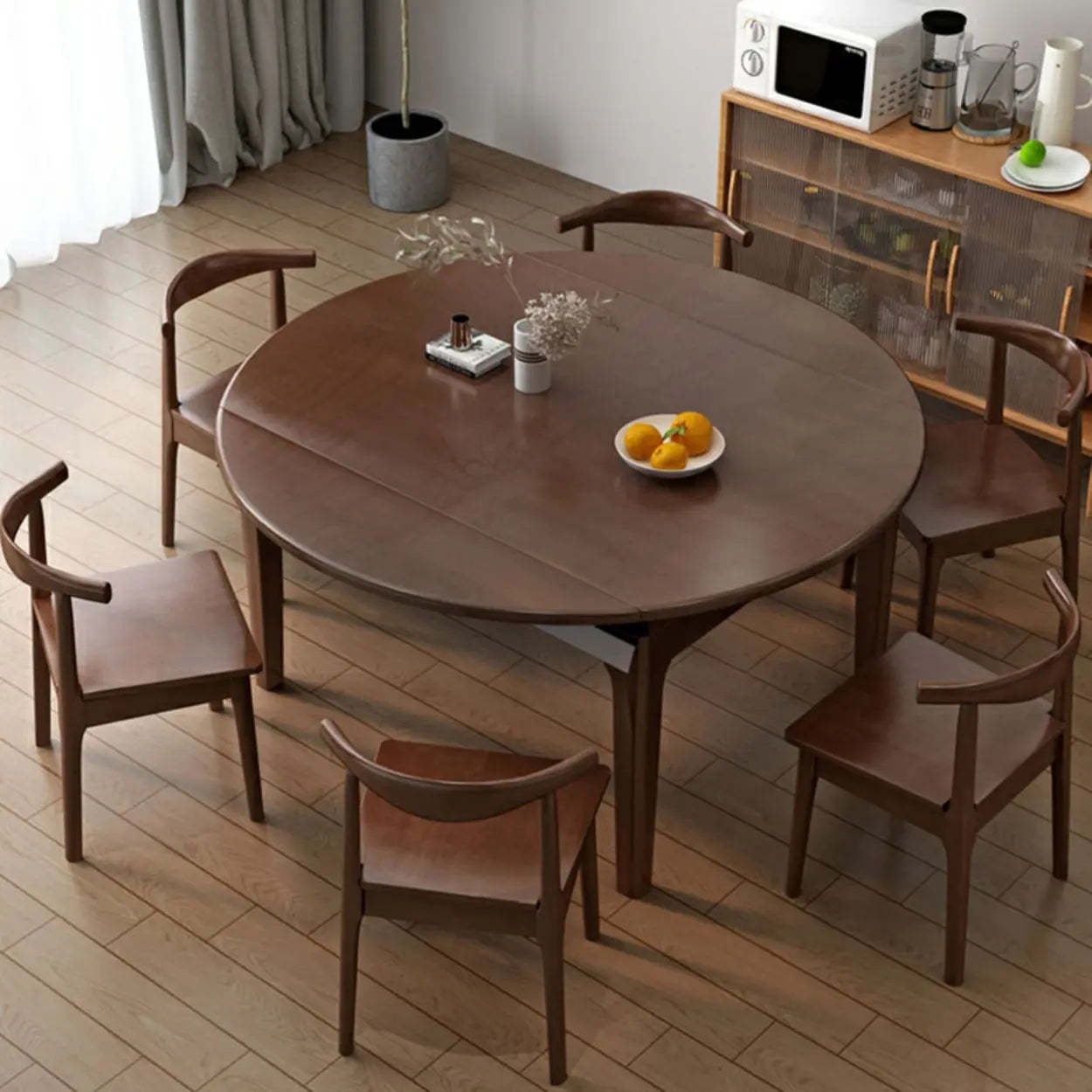 Modern Round Extendable Wood Kitchen Dining Table