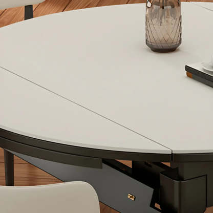 Modern Round Wood and White Stone Extendable Dining Table — Without Chairs