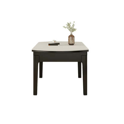 Modern Round Wood and White Stone Extendable Dining Table