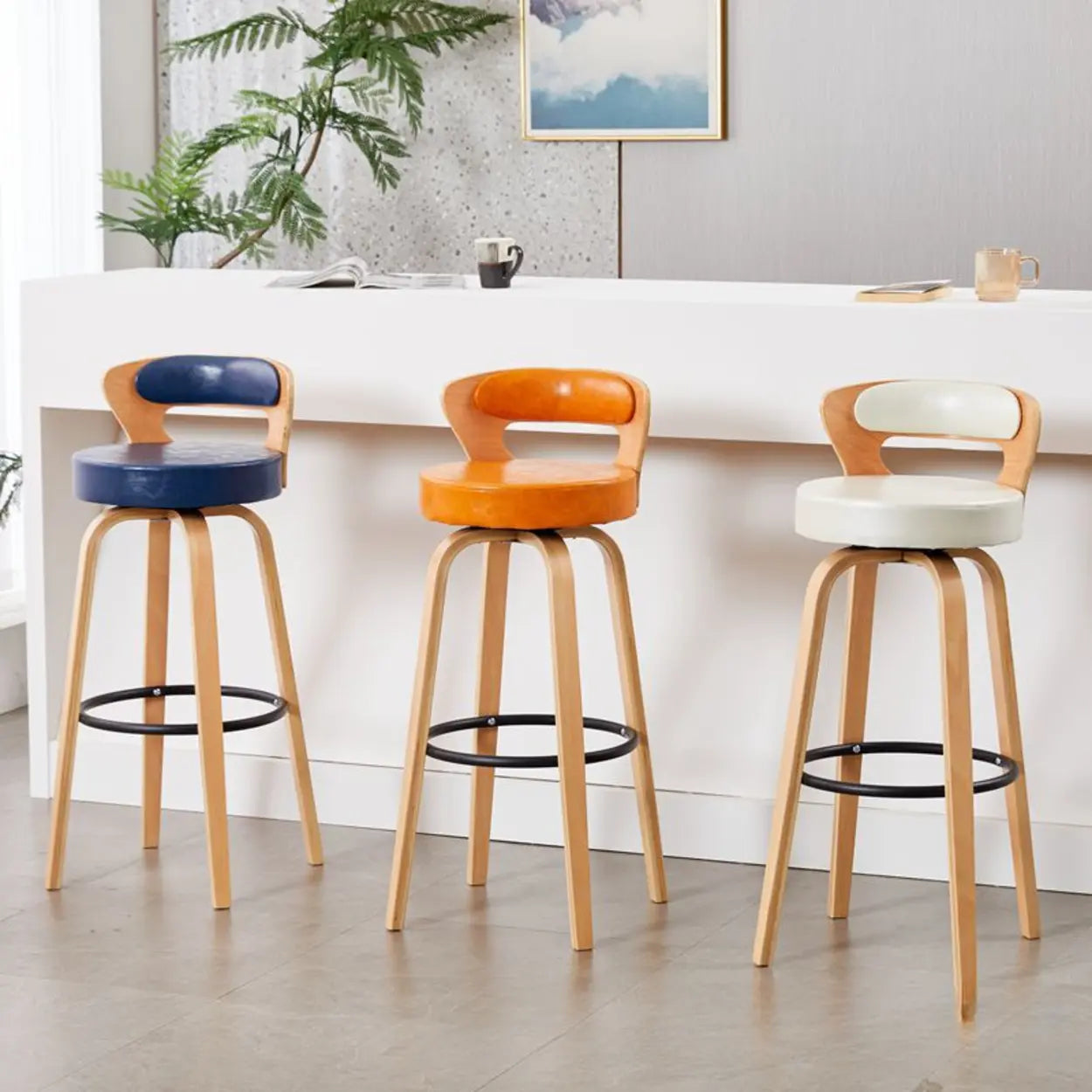Modern Round Wood Swivel Bar Stool