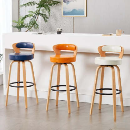 Modern Round Wood Swivel Bar Stool