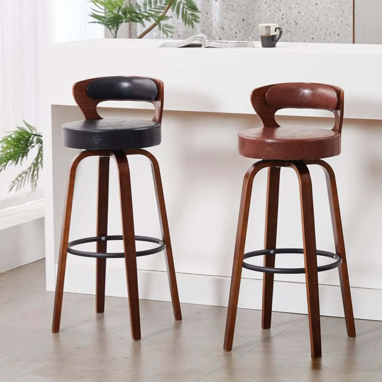 Modern Round Wood Swivel Bar Stool