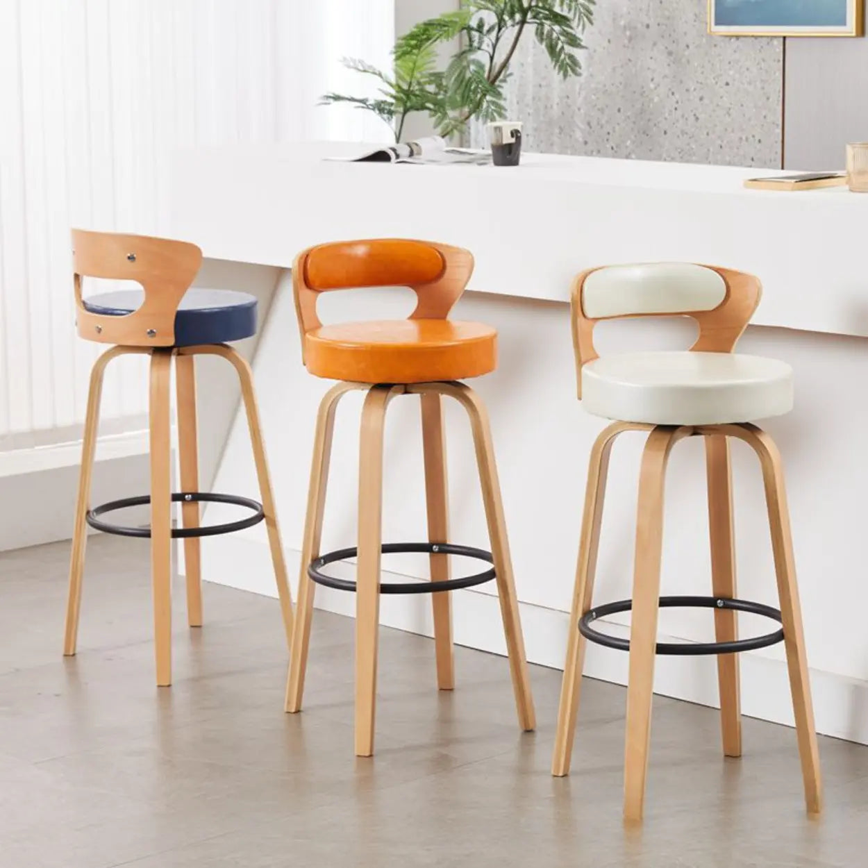 Modern Round Wood Swivel Bar Stool
