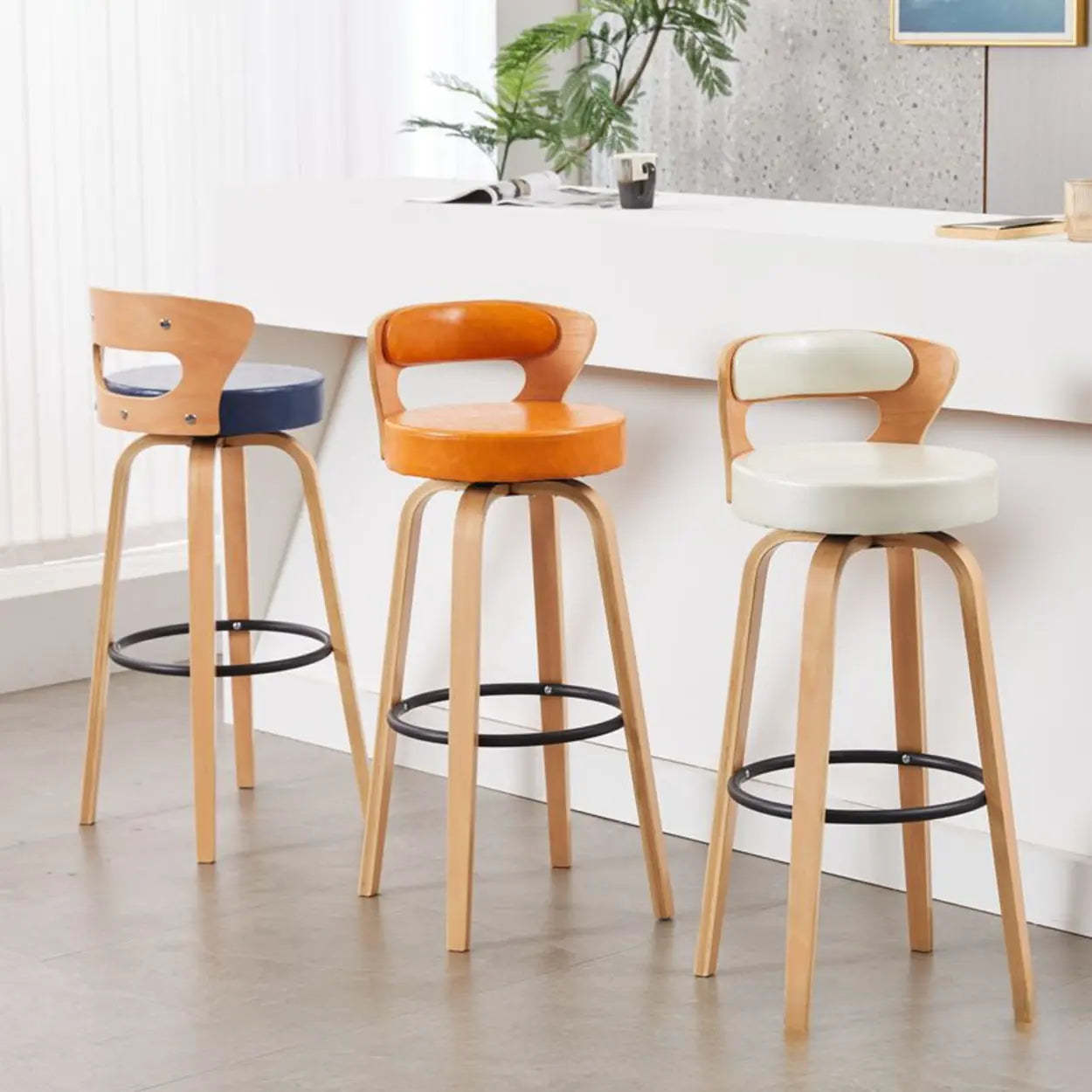 Modern Round Wood Swivel Bar Stool