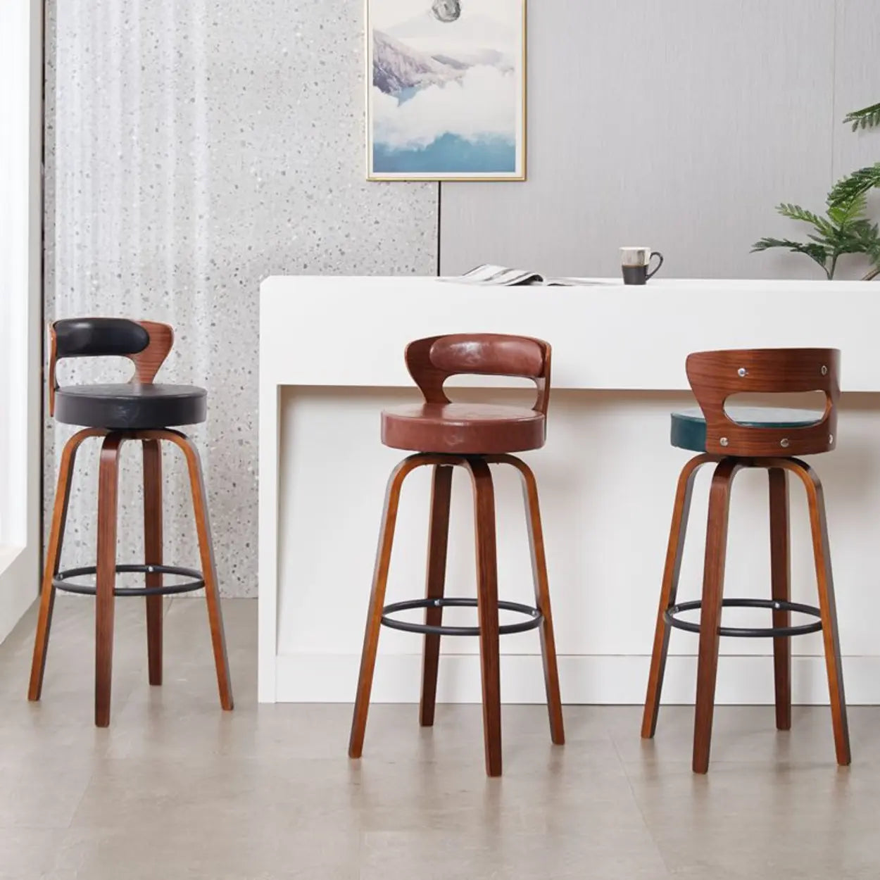 Modern Round Wood Swivel Bar Stool