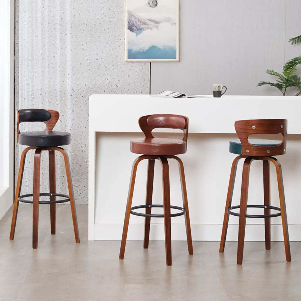 Modern Round Wood Swivel Bar Stool