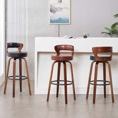 Modern Round Wood Swivel Bar Stool