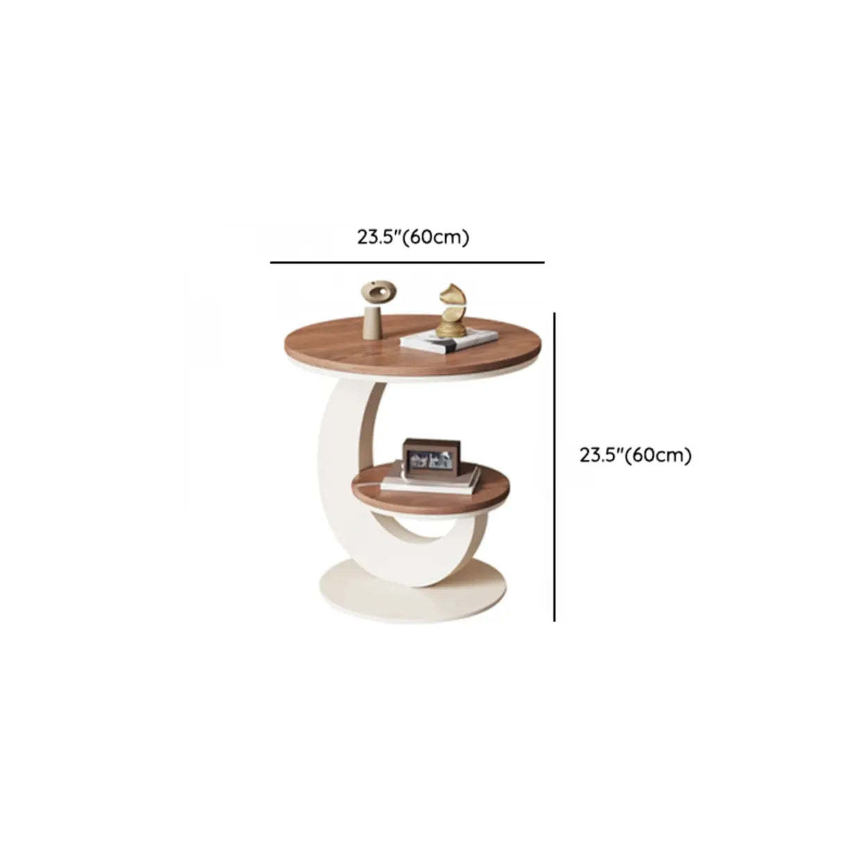 Modern Round Wood Pedestal Side Table with Shelves — Gold / Pandora