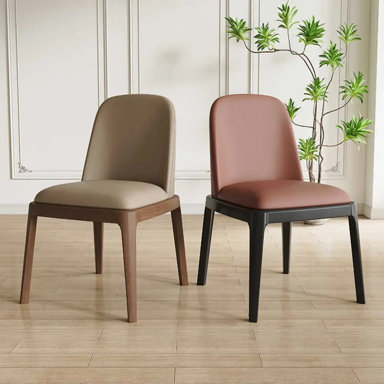 Modern Rubberwood Curved Back Dining Chair Set of 2