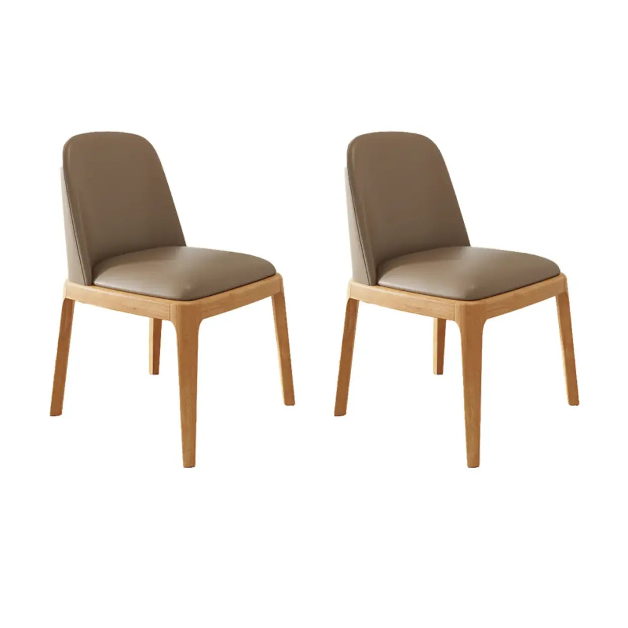 Modern Rubberwood Curved Back Dining Chair Set of 2 — Natural Wood Color / Grey