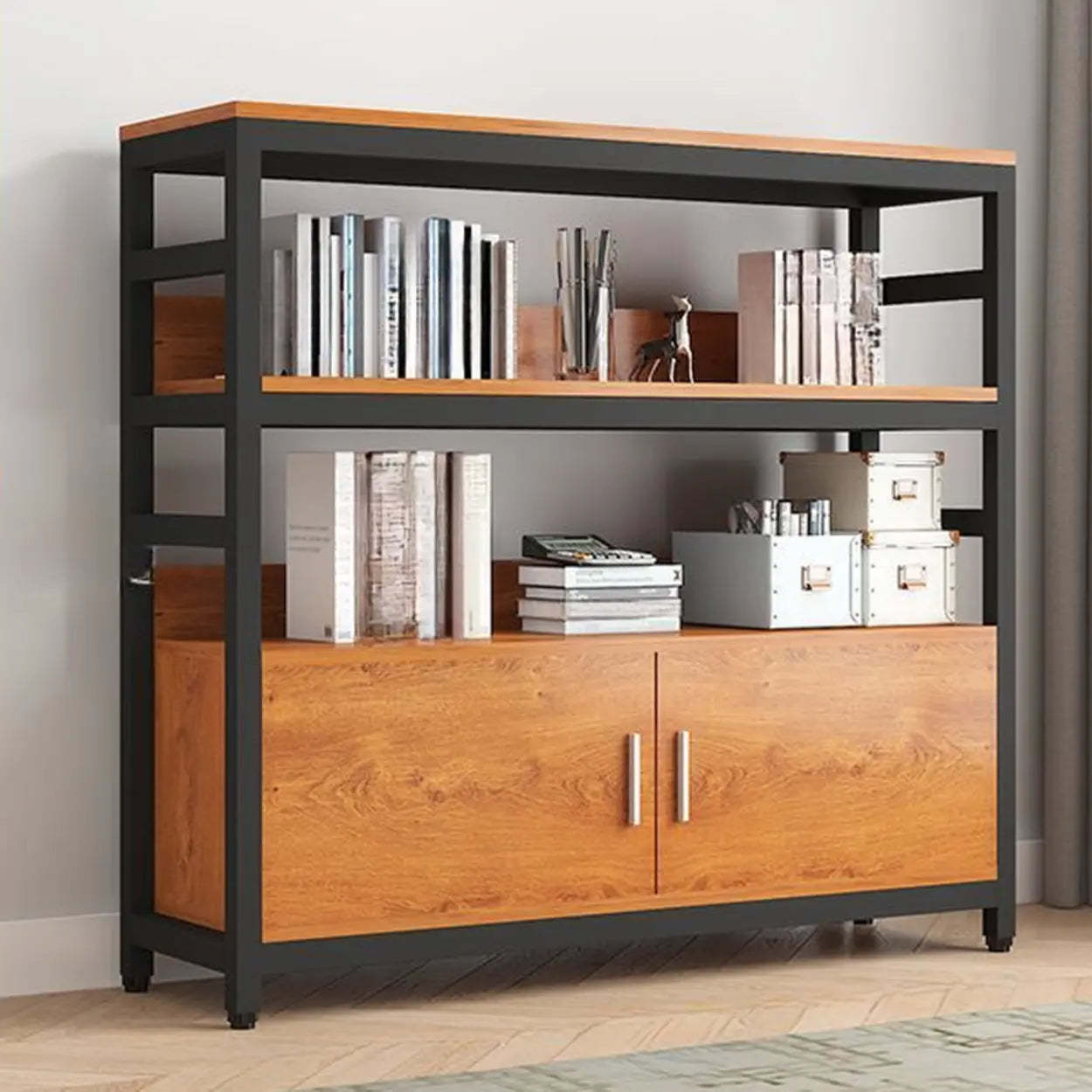 Modern rust vertical bookcases in steel — 23.6" L x 11.8" W x 45.7" H