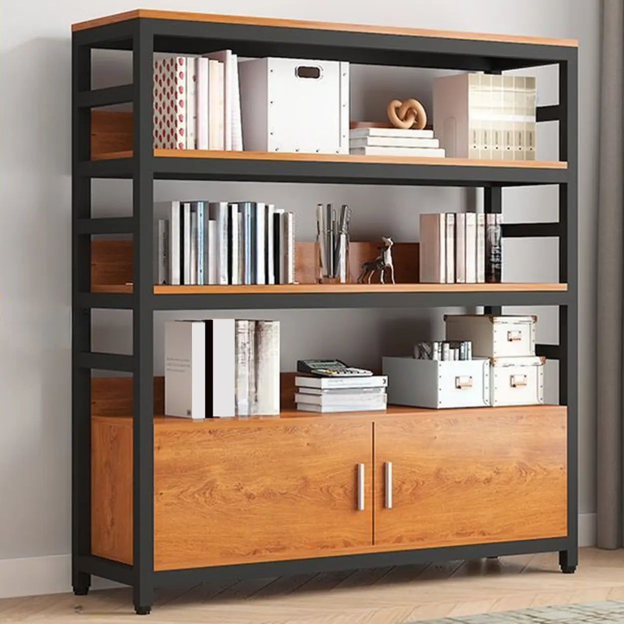 Modern Rustic Vertical Open-Shelf Bookcase
