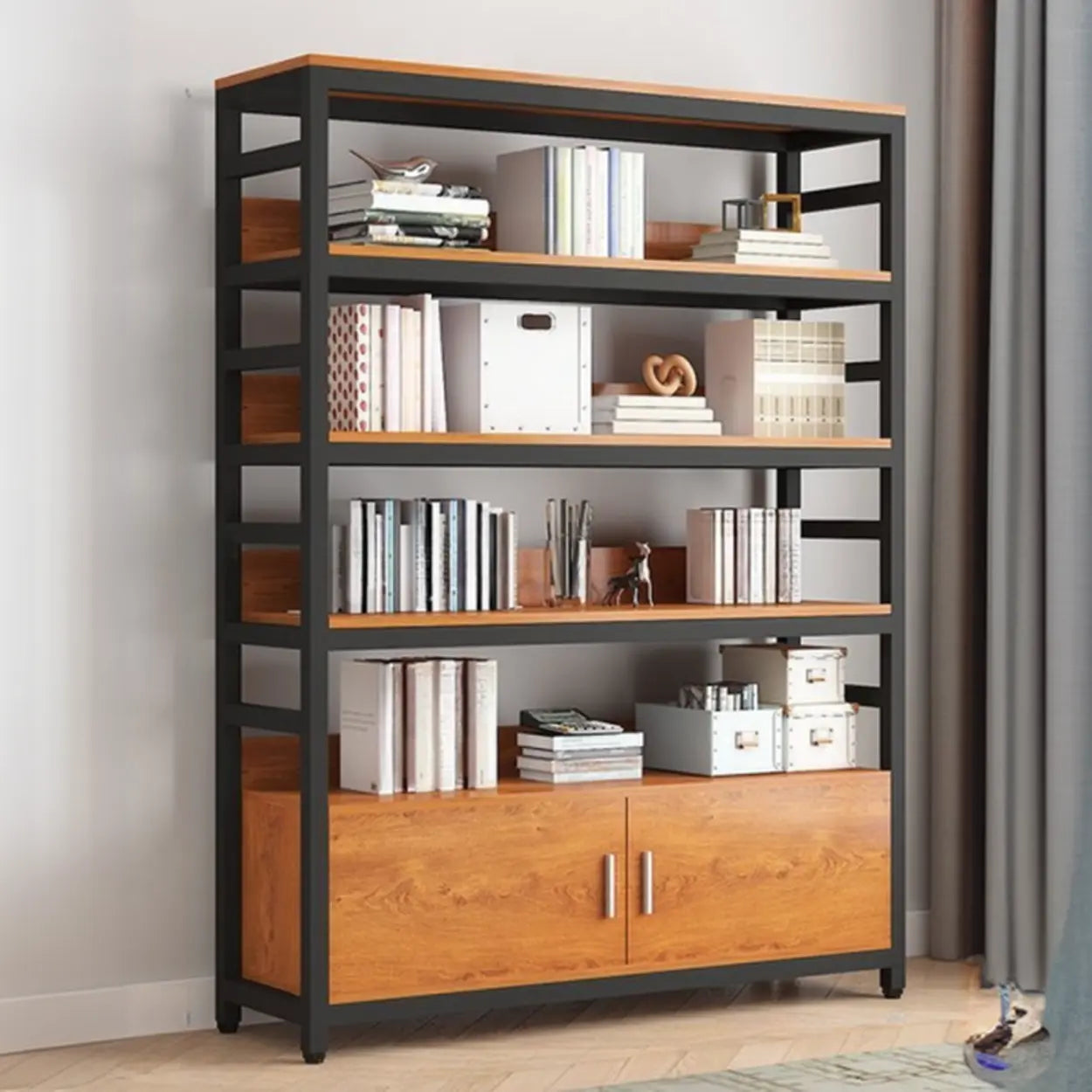Modern Rustic Vertical Open-Shelf Bookcase