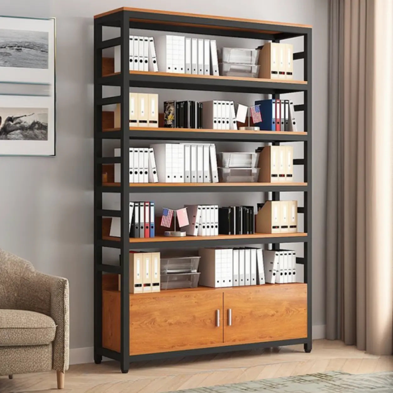 Modern Rustic Vertical Open-Shelf Bookcase