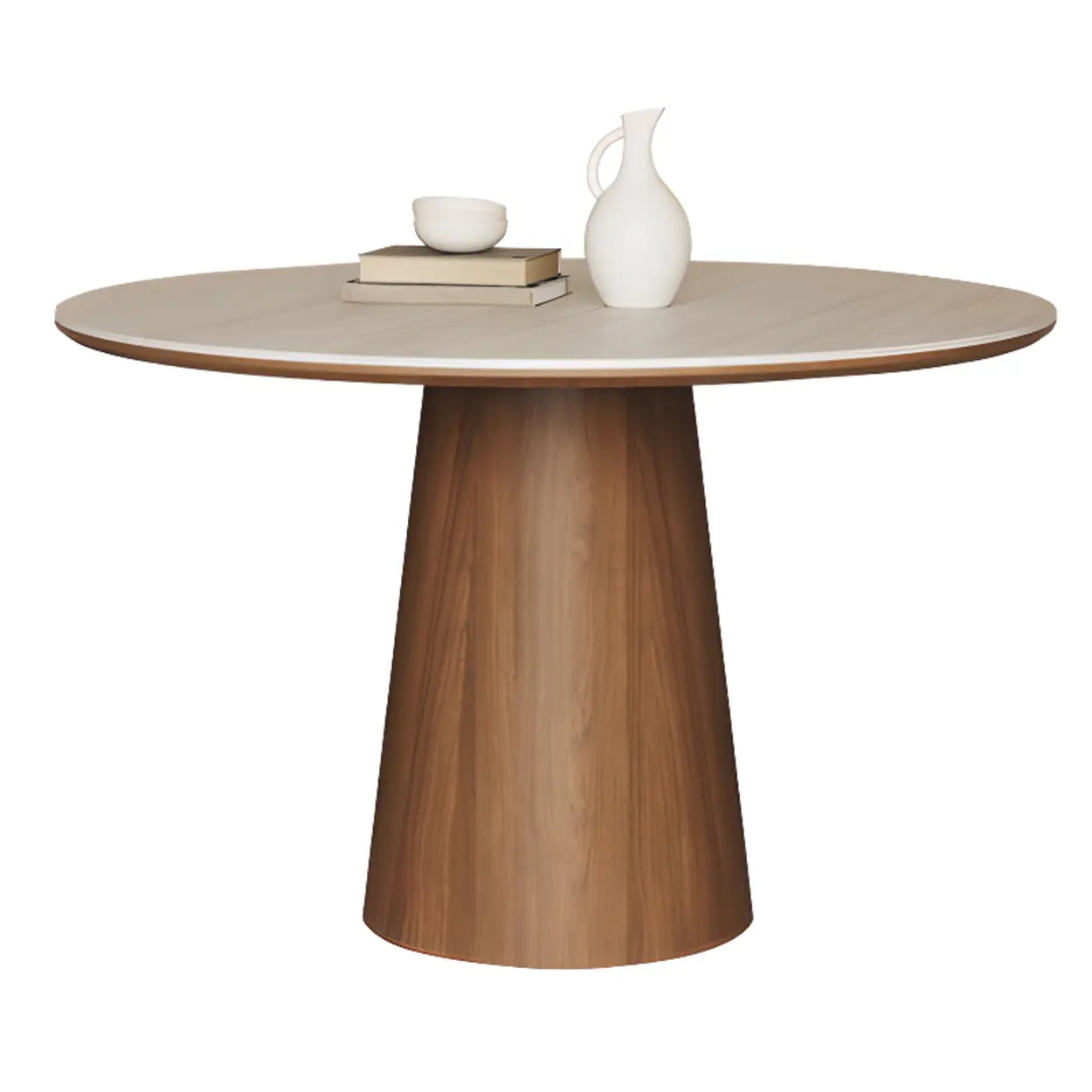 Modern Rustic Wood Pedestal Stone Dining Table — Table Only