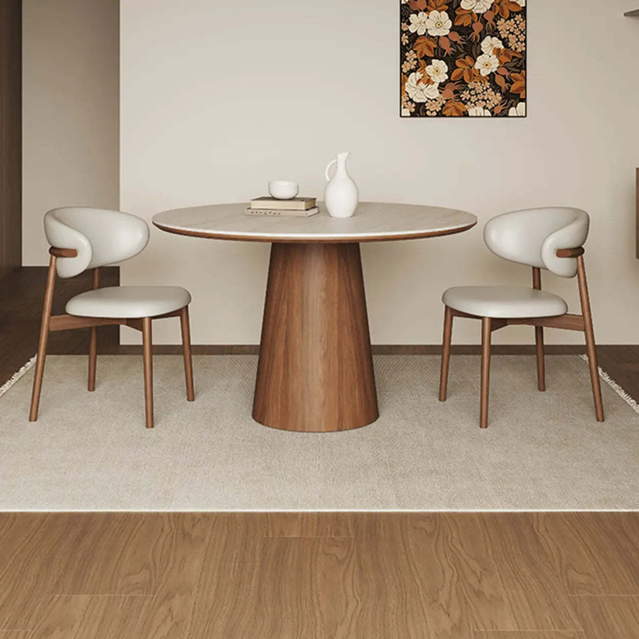 Modern Rustic Wood Pedestal Stone Dining Table — Table Only