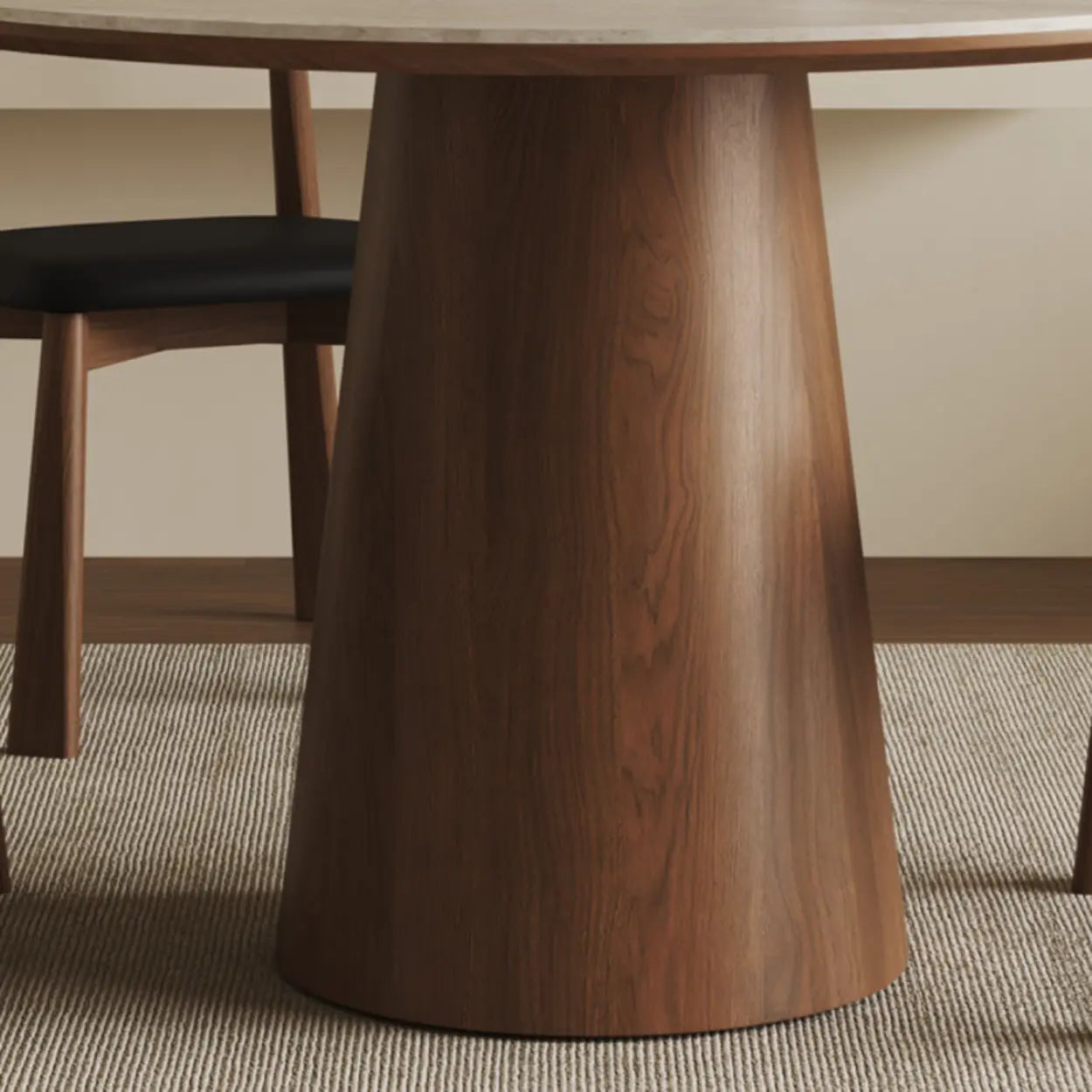 Modern Rustic Wood Pedestal Stone Dining Table — Table Only