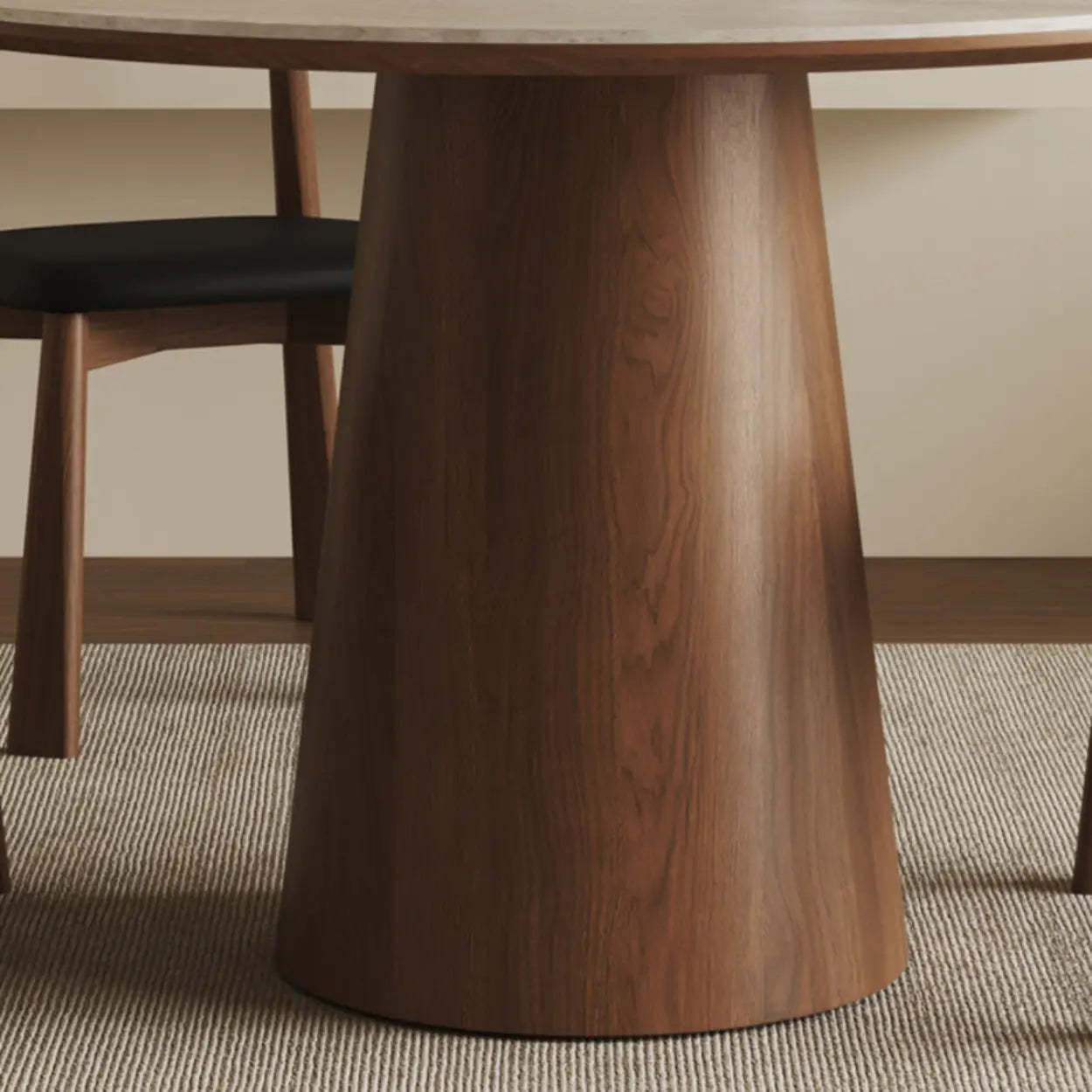Modern Rustic Wood Pedestal Stone Dining Table — Table Only