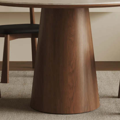 Modern Rustic Wood Pedestal Stone Dining Table — Table Only
