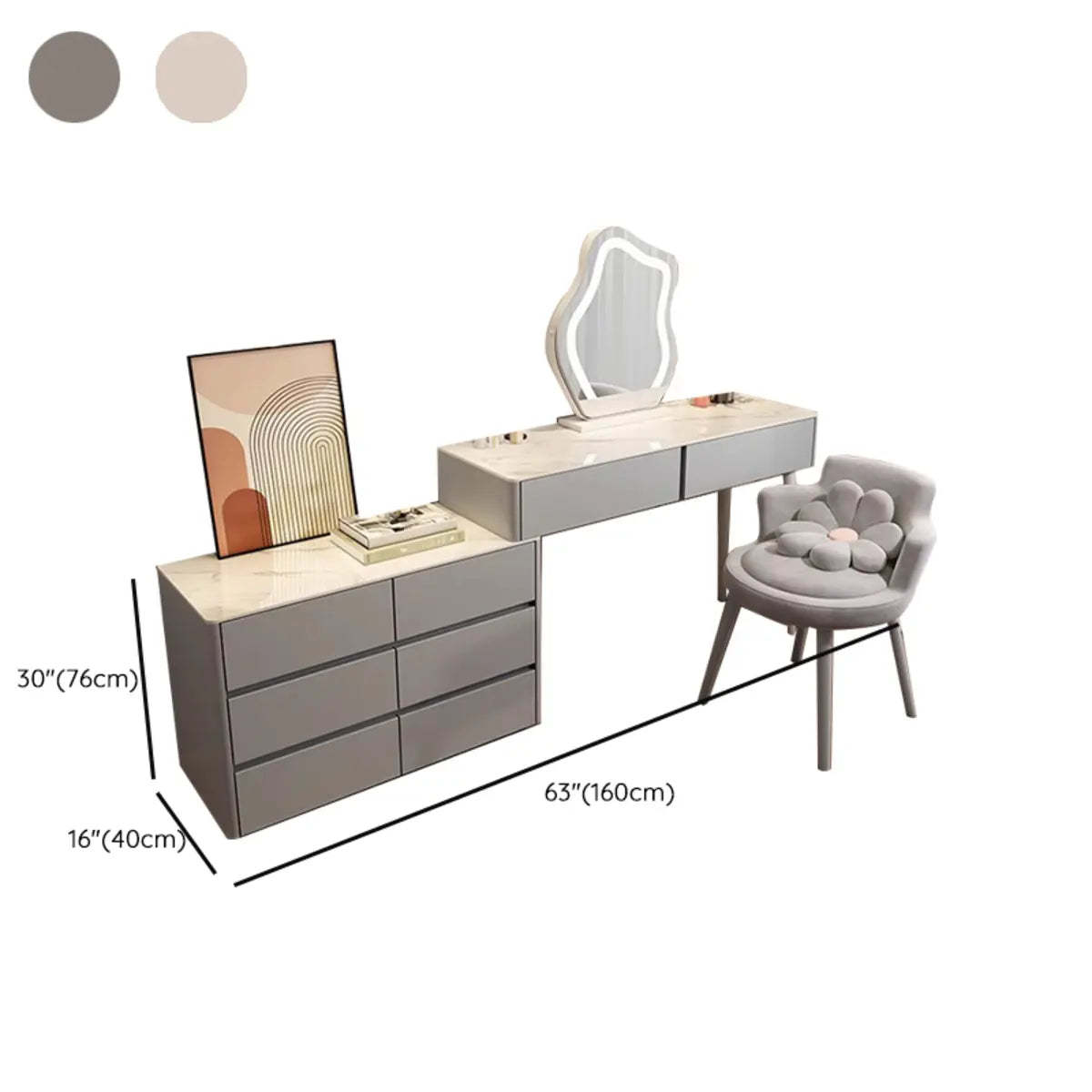 Modern Scalloped Engineered Wood Wall-Mounted White Makeup Vanity