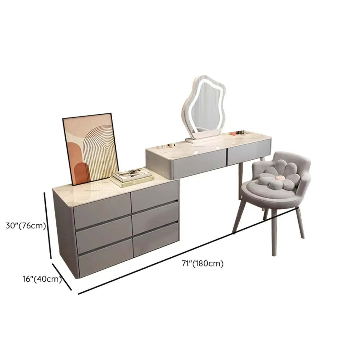 Modern Scalloped Engineered Wood Wall-Mounted White Makeup Vanity
