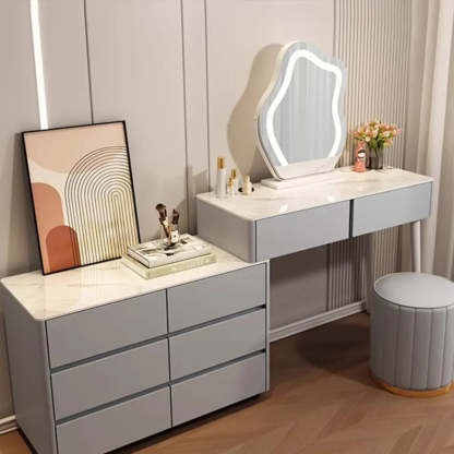 Modern Scalloped Engineered Wood Wall-Mounted White Makeup Vanity — White / Makeup Vanity & Stool