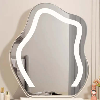 Modern Scalloped Engineered Wood Wall-Mounted White Makeup Vanity — Grey / Makeup Vanity & Stool