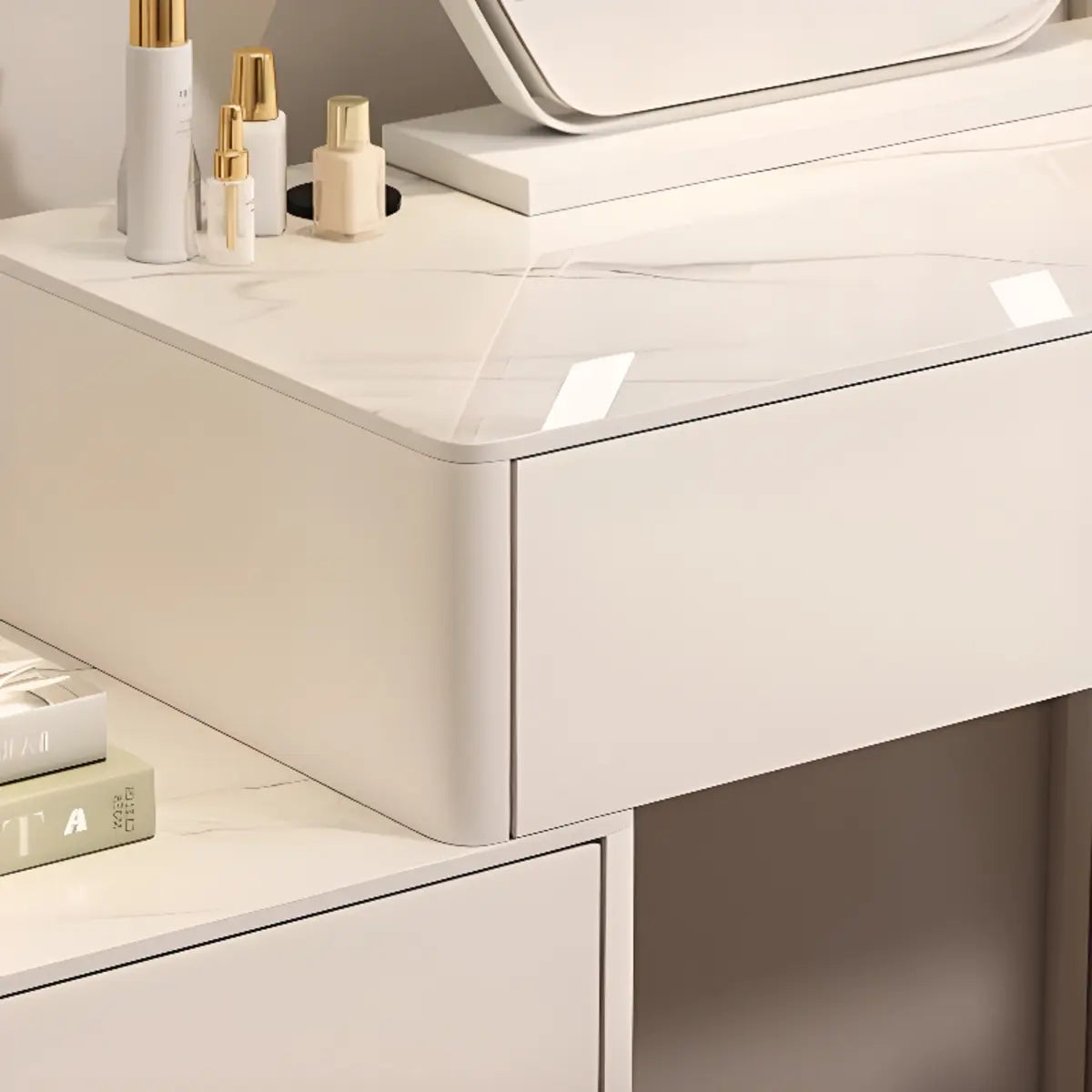 Modern Scalloped Engineered Wood Wall-Mounted White Makeup Vanity