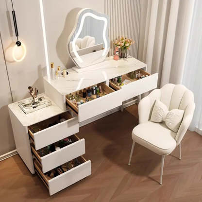 Modern Scalloped Engineered Wood Wall-Mounted White Makeup Vanity