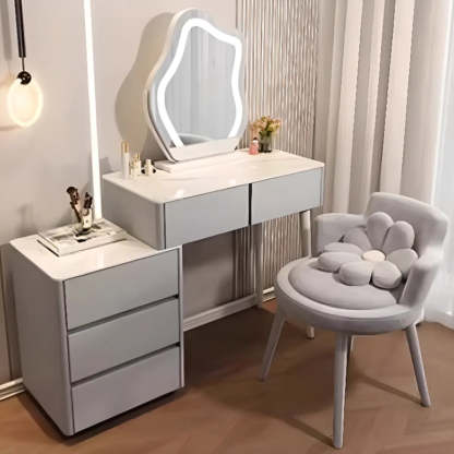 Modern Scalloped Engineered Wood Wall-Mounted White Makeup Vanity