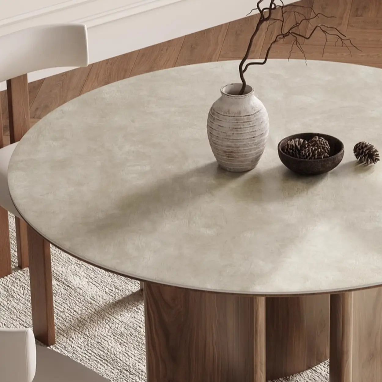Scandinavian Khaki Stone Round Wood Dining Table
