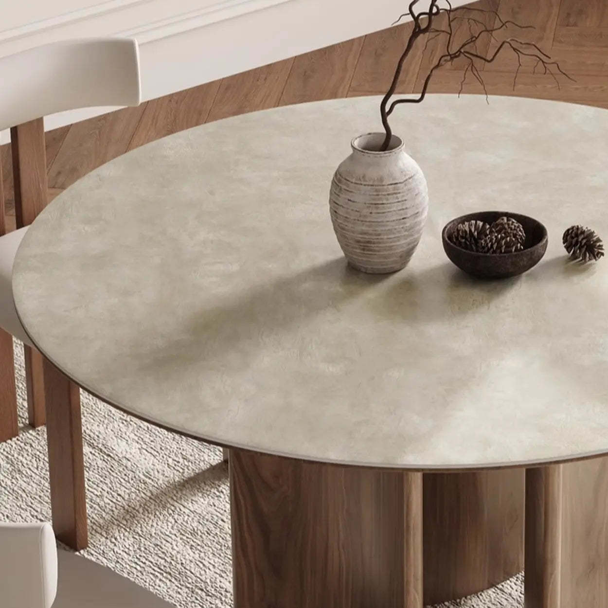 Scandinavian Khaki Stone Round Wood Dining Table