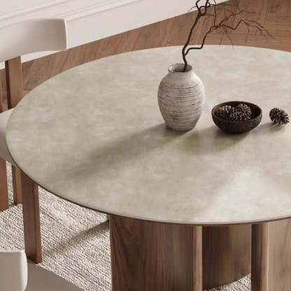 Scandinavian Khaki Stone Round Wood Dining Table