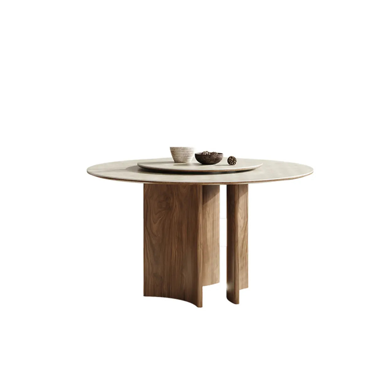 Scandinavian Khaki Stone Round Wood Dining Table — Fixed Table / Table Only
