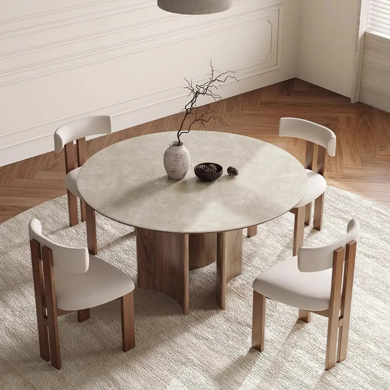Scandinavian Khaki Stone Round Wood Dining Table