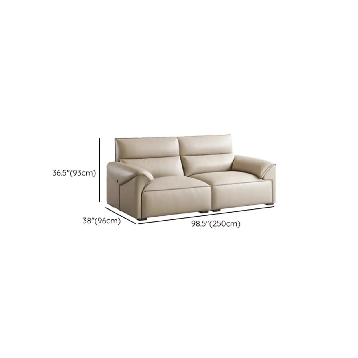 Modern Beige Genuine Leather Wide Seat Sofa