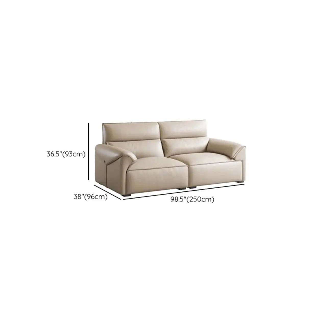 Modern Beige Genuine Leather Wide Seat Sofa