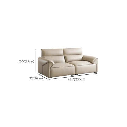 Modern Beige Genuine Leather Wide Seat Sofa
