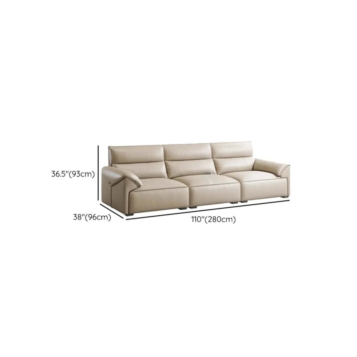 Modern Beige Genuine Leather Wide Seat Sofa